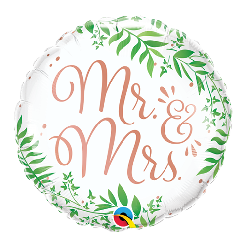 45cm Wedding Mr & Mrs Elegant Greenery Foil Balloon #10402 - Each (Pkgd.)