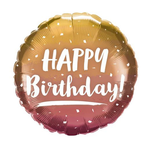 45cm Round Birthday Gold & Rose Gold Ombre Foil Balloon #12279 - Each (Pkgd.) 