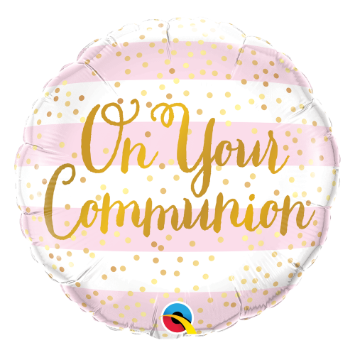 45cm Communion Pink Stripes Foil Balloon #13439 - Each (Pkgd.)