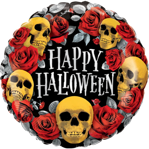 45cm Round Halloween Golden Skulls Foil Balloon #14988 - Each (Pkgd.)