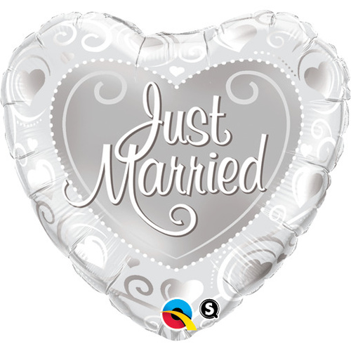 45cm Heart Foil Just Married Hearts Silver  #15816 - Each (Pkgd.)