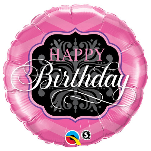45cm Round Foil Birthday Pink & Black #16702 - Each (Pkgd.) 