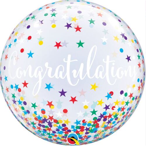 56cm Single Bubble Congratulations Confetti Stars Balloons #17421 - Each 