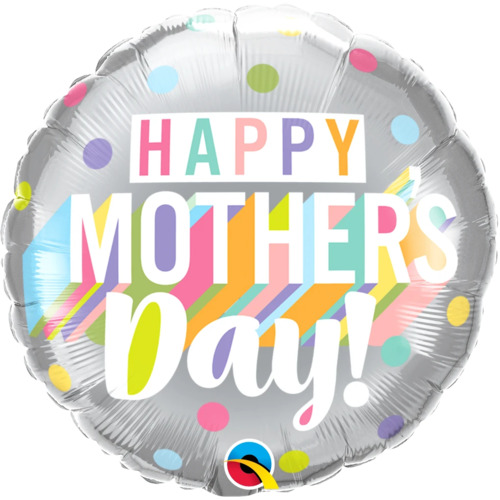 45cm Round Foil Mother's Day Big Pastel Dots #17536 - Each (Pkgd.)