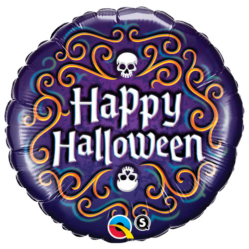 45cm Round Foil Halloween Skeleton Filigree #18467 - Each (Pkgd.)