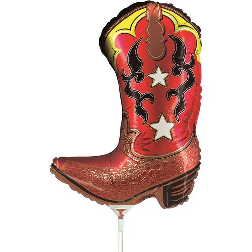 Mini Shape Cowboy Boot Foil Balloon #19153AF  - Each (Inflated, supplied air-filled on stick)