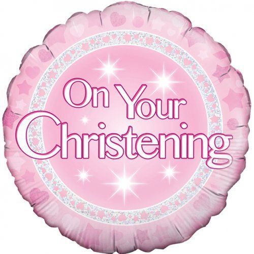 45cm Round On your Christening Girl Pink Foil Balloon #210707 - Each (Pkgd.)