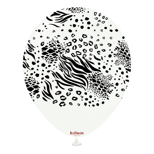 30cm Round White Safari Mutant with Black Print Kalisan Latex Balloons #21257563 - Pack of 25