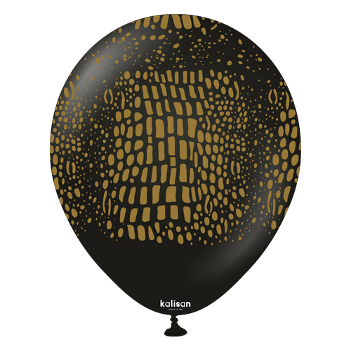 30cm Round Black Safari Crocodile with Gold Print Kalisan Latex Balloons #21257893 - Pack of 25