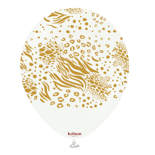 30cm Round White Safari Mutant with Gold Print Kalisan Latex Balloons #21258733 - Pack of 25