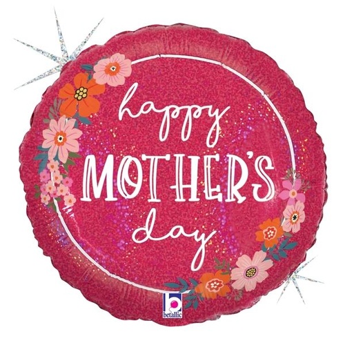 22cm Happy Mother's Day Floral Foil Balloon #22171AF - Each (Inflated, supplied air-filled on stick)