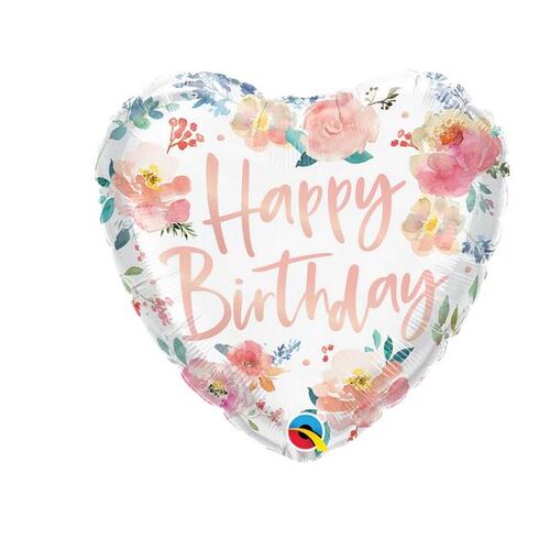 45cm Heart Foil Birthday Watercolor Roses #23174 - Each (Pkgd.) 