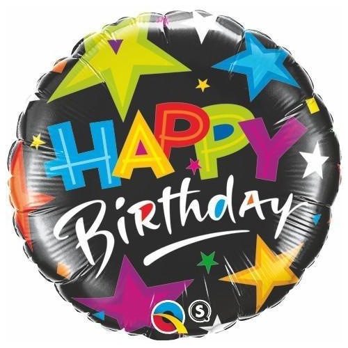 45cm Round Foil Birthday Brilliant Stars Black #23785 - Each (Pkgd.) 