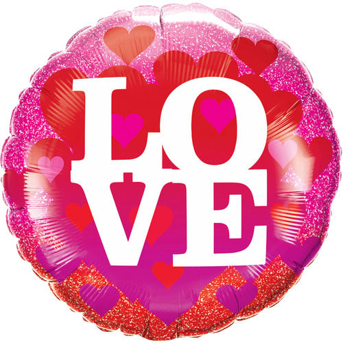 45cm Round Love Hearts & Glitter #24788 - Each (Pkgd.)