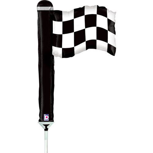 Mini Shape Checkered Flag Foil Balloon #2519121AF - Each (Inflated, supplied air-filled on stick)