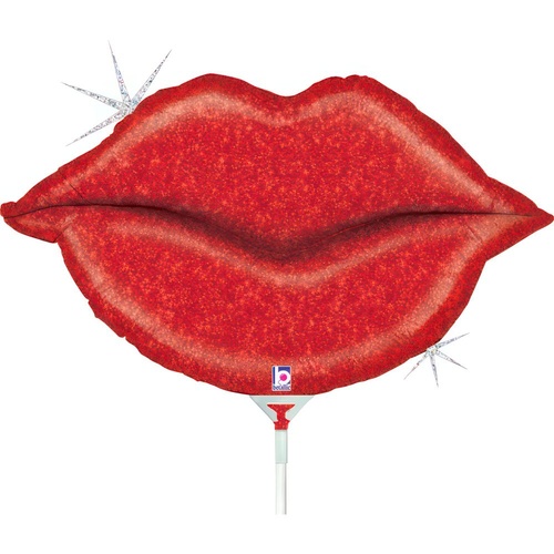 Mini Shape Glitter Kissy Lips Foil Balloon 35cm #2519752GHAF - Each (Inflated, supplied air-filled on stick)