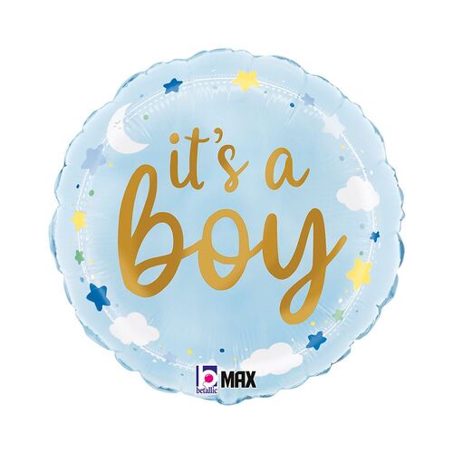22cm It's a Boy Stars and Cloud Foil Balloon #2522296AF - Each (Inflated, supplied air-filled on stick