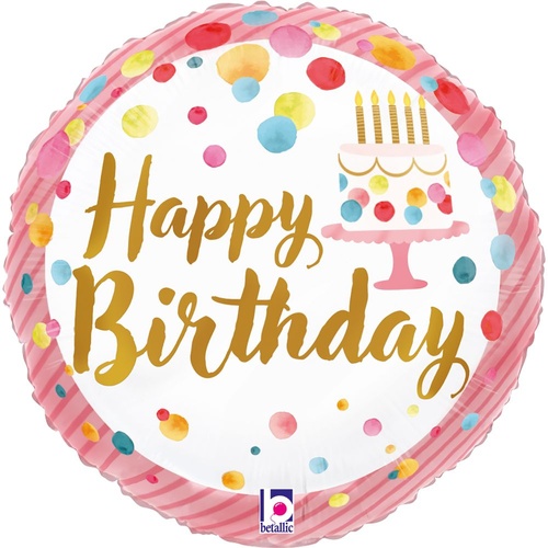 22cm Round Birthday Birthday Satin Pink Party Foil Balloon #2522369AF - Each (Inflated, supplied air-filled on stick)