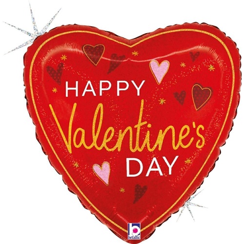 22cm Valentine's Elegant Hearts Foil Balloon #2522419GHAF - Each (Inflated, supplied air-filled on stick)