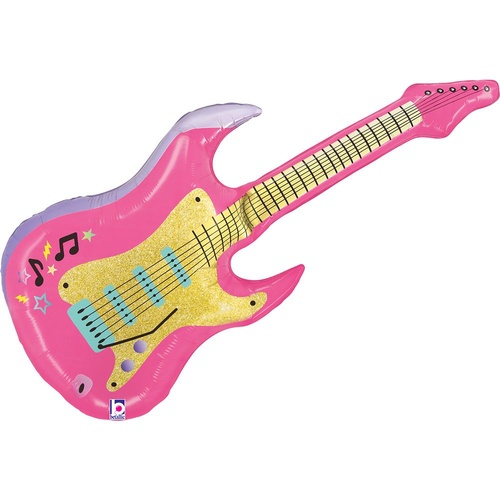 99cm Shape Electric Guitar Pink Foil Balloon #2525538P - Each (pkgd.)