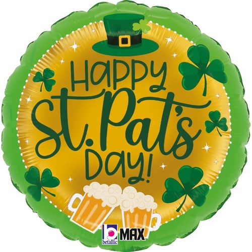 45cm Round St. Pat's Beer and Shamrocks Foil Balloon #2526334P - Each (Pkgd.)