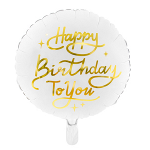 35cm Round Matte Happy Birthday to You White/Gold Foil Balloon #252658 - Each (Pkgd.) 