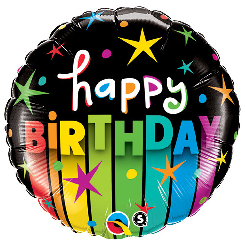45cm Round Foil Birthday Colourful Stripes #25289 - Each (Pkgd.) 