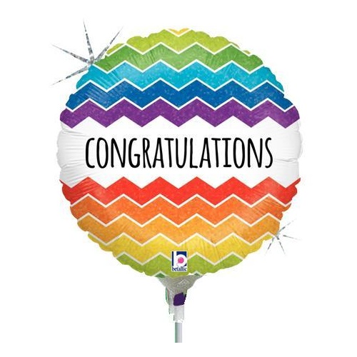 22cm Congratulations Chevron Holographic Foil Balloon #2532172AF - Each  (Inflated, supplied air-filled on stick) TEMPORARILY UNAVAILABLE