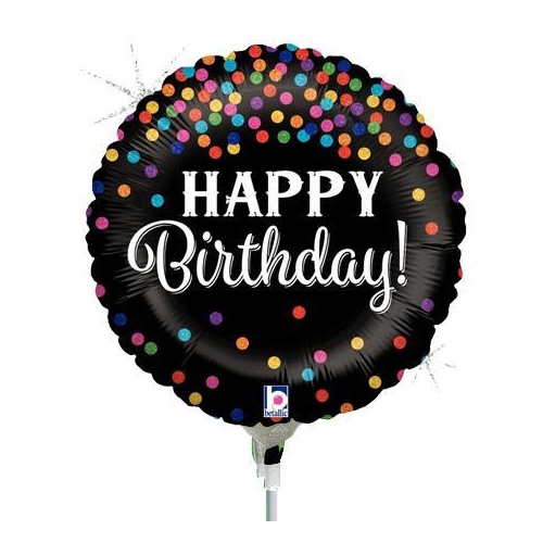 22cm Birthday Glittering Confetti Holographic Foil Balloon #2532572AF - Each (Inflated, supplied air-filled on stick) 