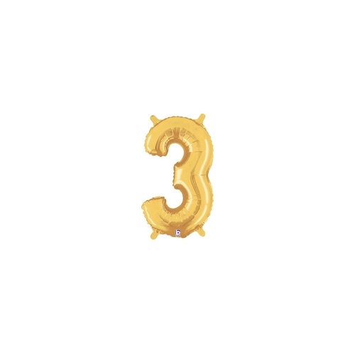 36cm Number 3 Gold Foil Balloon - Air Fill ONLY #2534843GP - Each (Pkgd.)