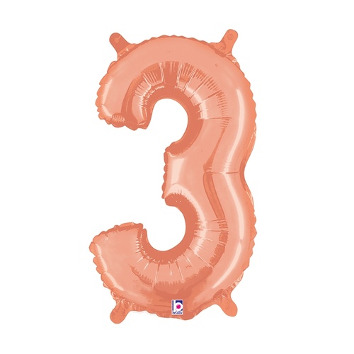 36cm Number 3 Rose Gold Foil Balloon - Air Fill ONLY #2534843RGP - Each (Pkgd.)