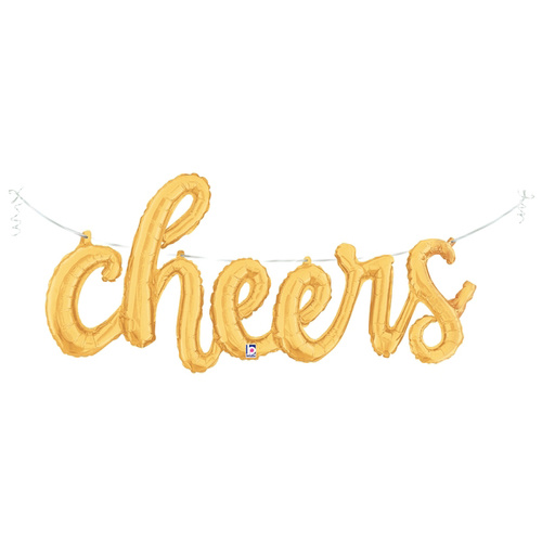 Shape Cheers Script Gold 117cm - Air Fill - Foil Balloon #2535740 - Each (Pkgd.) TEMPORARILY UNAVAILABLE