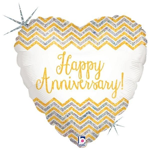 45cm Anniversary Heart Chevron Gold Holographic Foil Balloon #2536164 - Each (Pkgd.) 