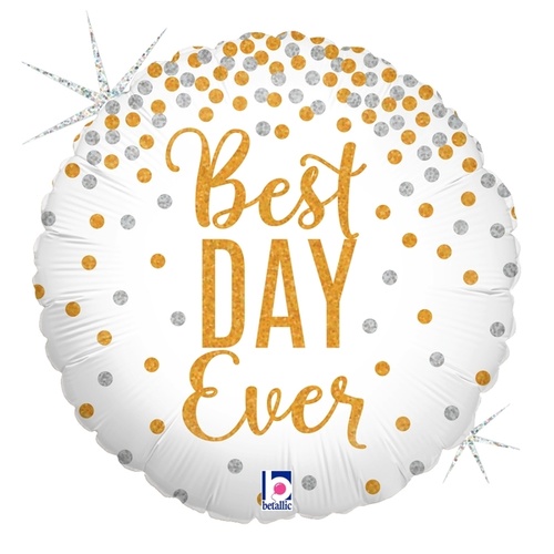 45cm Glittering Best Day Ever Round Holographic Foil Balloon #2536589 - Each (Pkgd.)