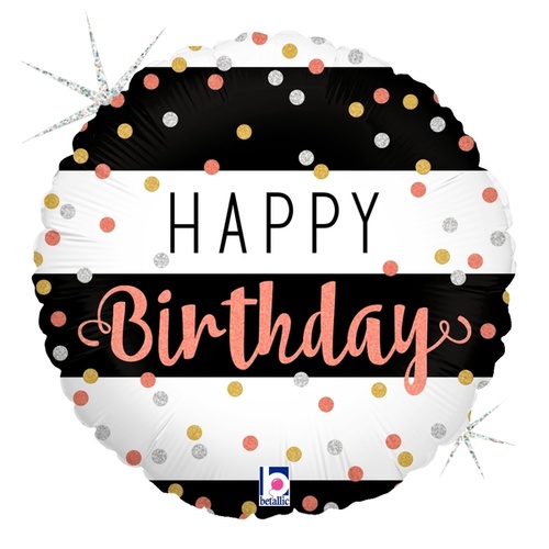 45cm Rose Gold Birthday Round Holographic Foil Balloon #2536706 - Each (Pkgd.) TEMPORARILY UNAVAILABLE