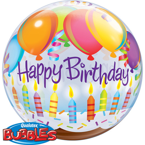 56cm Single Bubble Birthday Balloons & Candles #25719 - Each (Pkgd.) 