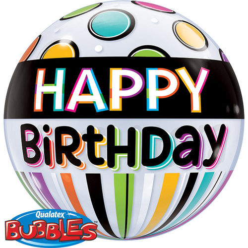 56cm Single Bubble Birthday Black Band & Dots #25720 - Each (Pkgd.) 