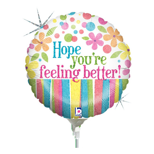 22cm Feel Better Flowers Holographic Foil Balloon #2582495AF - Each (Inflated, supplied air-filled on stick) TEMPORARILYUNAVAILABLE