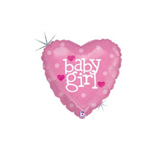 45cm Baby Girl Heart Holographic Foil Balloon #2586602 - Each (Pkgd.) 