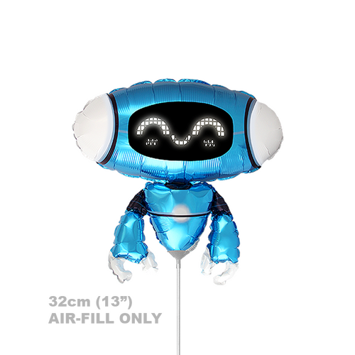 Mini Shape Robot Blue Foil Balloon 32cm #25902892AAF - Each - Each (Inflated, supplied air-filled on stick)