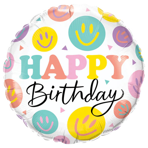 45cm Round Foil Birthday Colorful Smiles #26599 - Each (Pkgd.) 