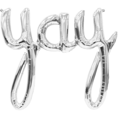 Script Yay Silver 110cm - Air Fill - Northstar Foil Balloon #3001289 - Each (Pkgd.) 