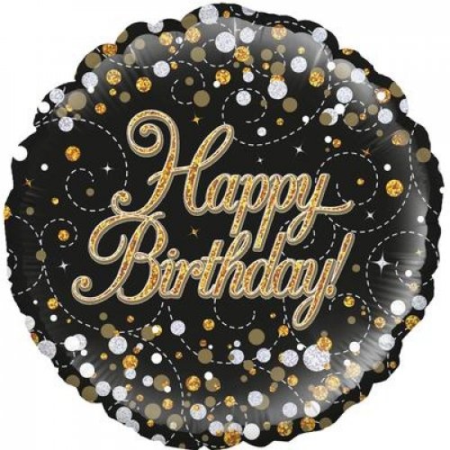 45cm Round Foil Birthday Sparkling Fizz Black & Gold #30210440 - Each (Pkgd.)