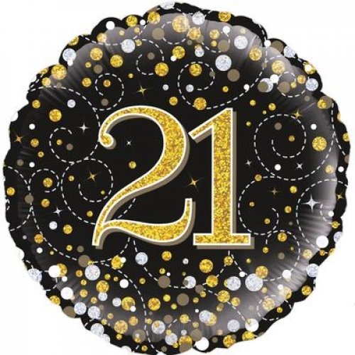 45cm Round Foil Sparkling Fizz 21 Black & Gold #30210443 - Each (Pkgd.) 