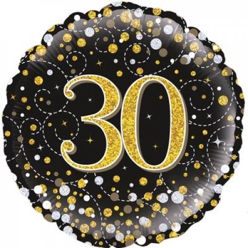 45cm Round Foil Sparkling Fizz 30 Black & Gold #30210444 - Each (Pkgd.)