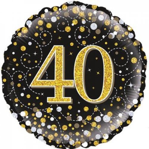 45cm Round Foil Sparkling Fizz 40 Black & Gold #30210445 - Each (Pkgd.)