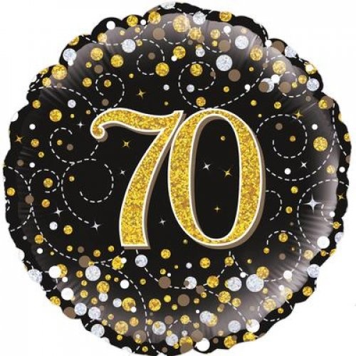 45cm Round Foil Sparkling Fizz 70 Black & Gold #30210448 - Each (Pkgd.)