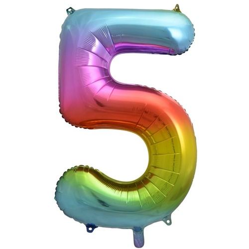 86cm Number 5 Rainbow Splash Foil Balloon #30213775 - Each (Pkgd.) 
