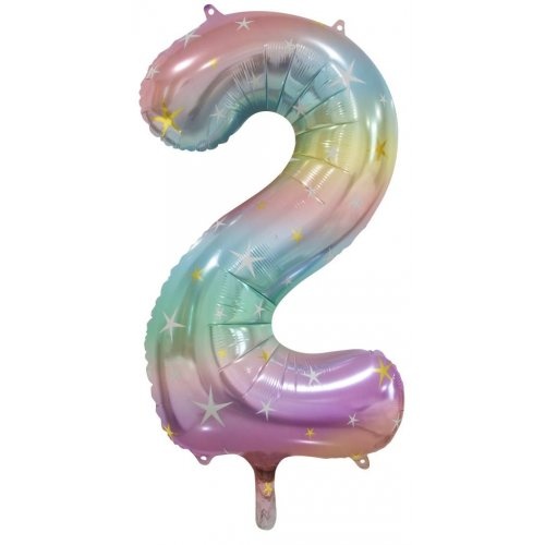 86cm Number 2 Foil Balloon Pastel Rainbow with Stars #30213792 - Each (Pkgd.)