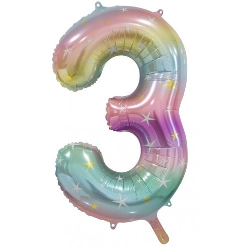 86cm Number 3 Foil Balloon Pastel Rainbow with Stars #30213793 - Each (Pkgd.)